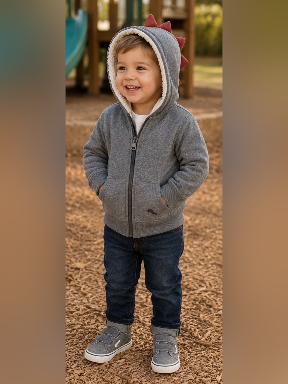 ⚡️467 Tommy Bahama Dinosaur Hooded Sherpa Lined Jacket Gray 24M Toddler Full Zip